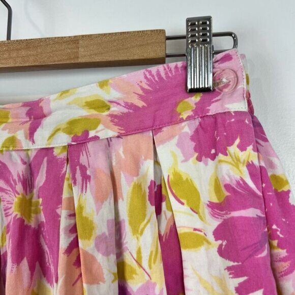 Vintage Handmade Cottagecore Peasant Pink Yellow Midi Skirt Pockets Women M - Picture 12 of 13